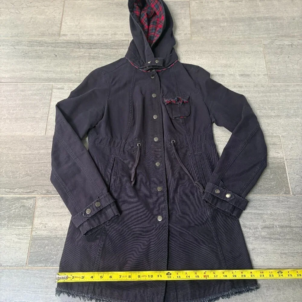 Free People Cotton Utility Drawstring Waist Hooded Jacket Coat Navy Size 8